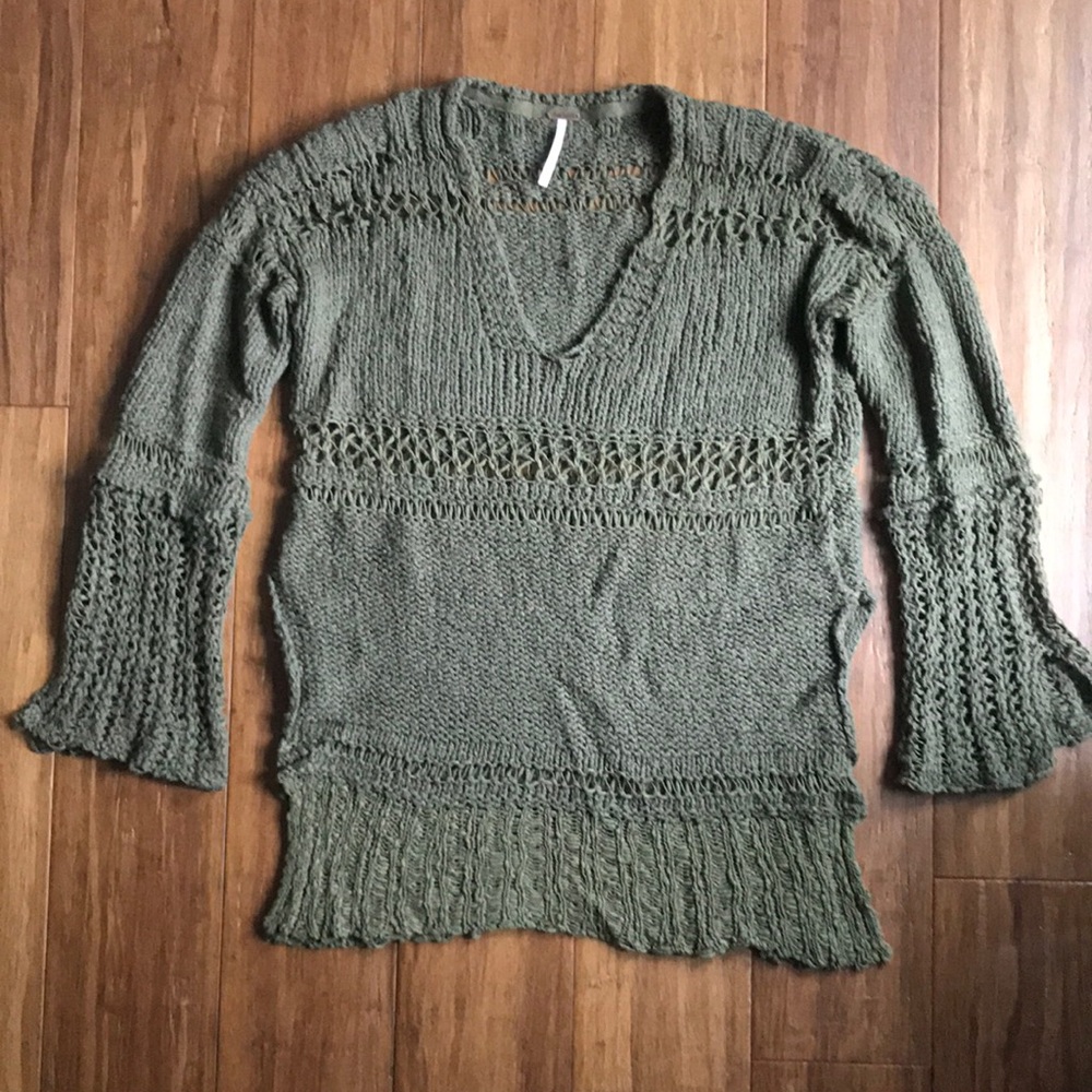 FREE PEOPLE olive green open knit sweater XS